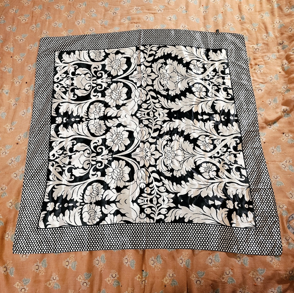 Vintage Mosi Satin Silk Scarf Flower Square